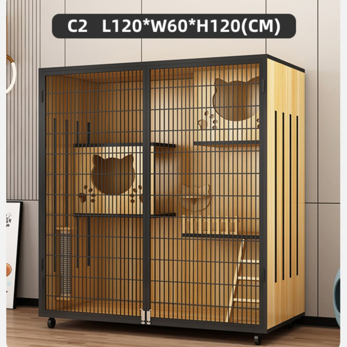 READY STOCK Cat cage home cat solid wood cat litter large free