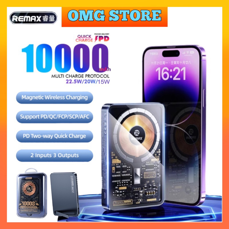 REMAX MAGNETIC WIRELESS POWERBANK PD 20W + QC22.5W CYBERPUNK 10000MAH ...