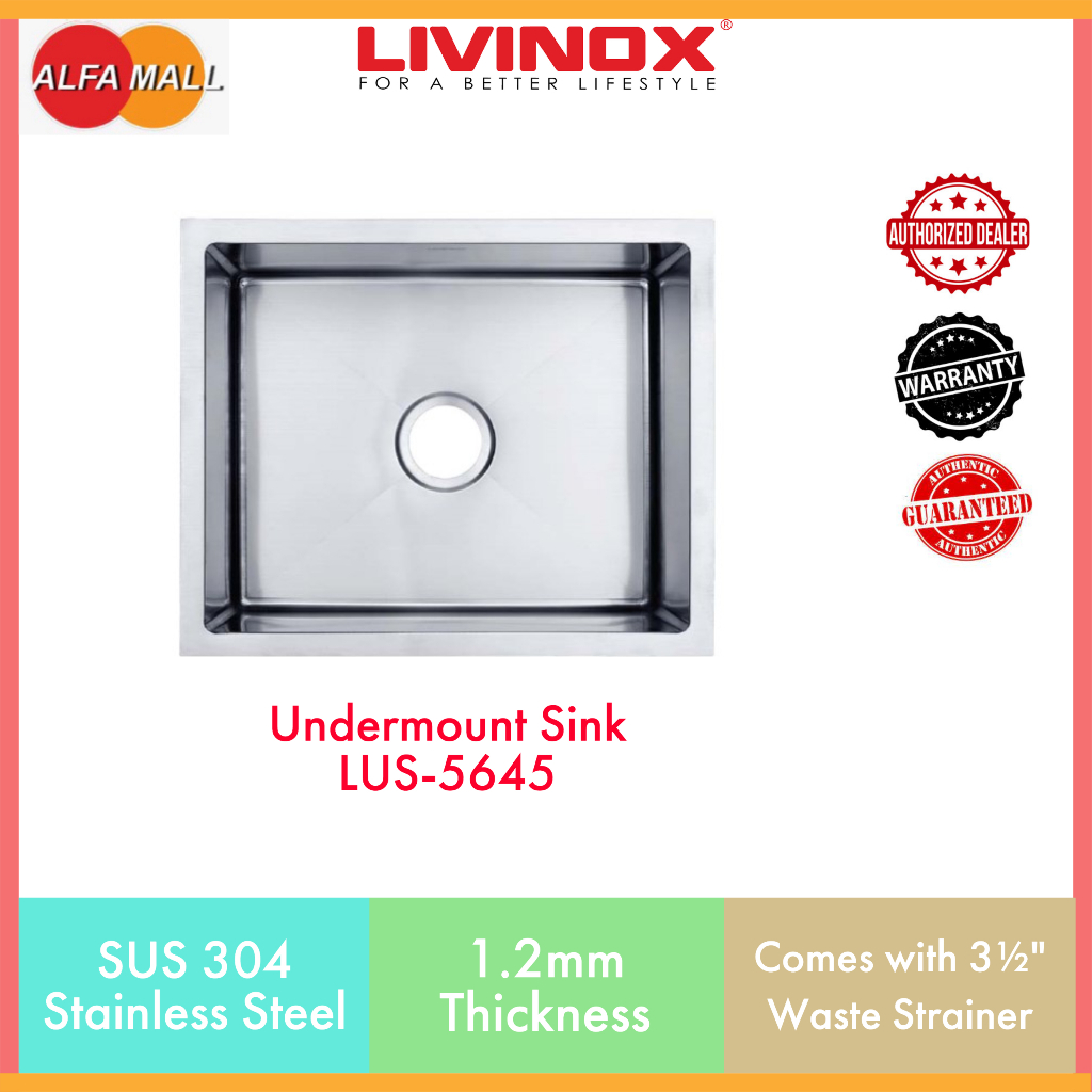 LIVINOX® LUS-5645 Hand-Made Undermount Stainless Steel Kitchen Sink ...