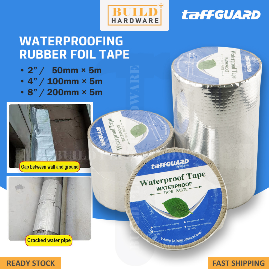taffGUARD 50mm/100mm/200mm 2"/4"/8" Waterproofing Rubber Foil Tape Gam