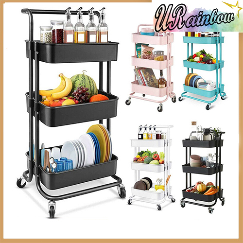 Rak 3 Tier Small trolley rack floor bathroom kitchen mobile snack toy ...
