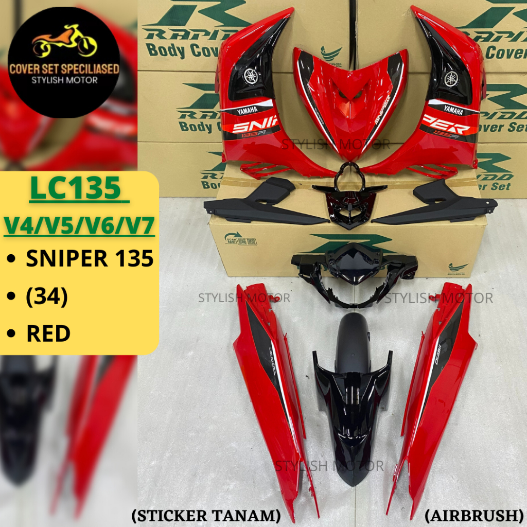 Sticker Tanam Airbrush Rapido Cover Set Yamaha Lc V V V V Sniper Red Shopee