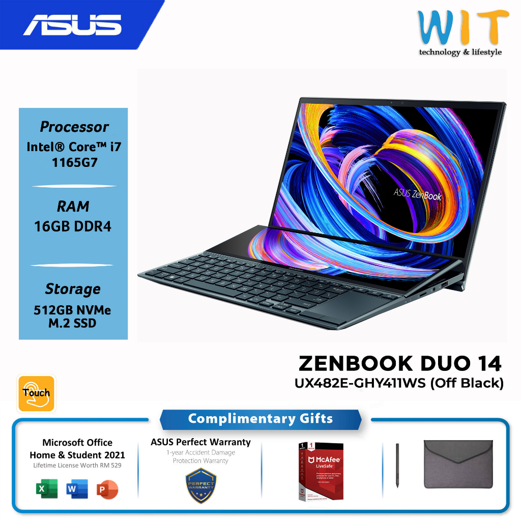 ASUS ZENBOOK DUO 14 UX482E-GHY411WS / i7-1165G7 /16GB RAM /512GB SSD ...