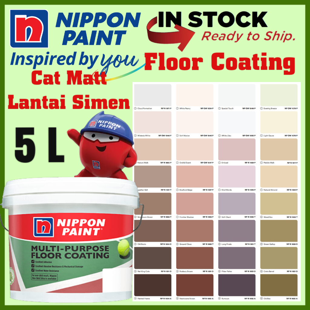 SINAR NIPPON FLOOR COATING PAINT 5L CEMENT CAT LANTAI SIMEN BATU ...