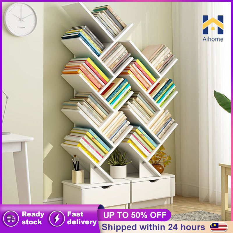 【aihome】 Solid Wood 5 Tier Tree Shape Book Racks Tree-shaped desktop ...