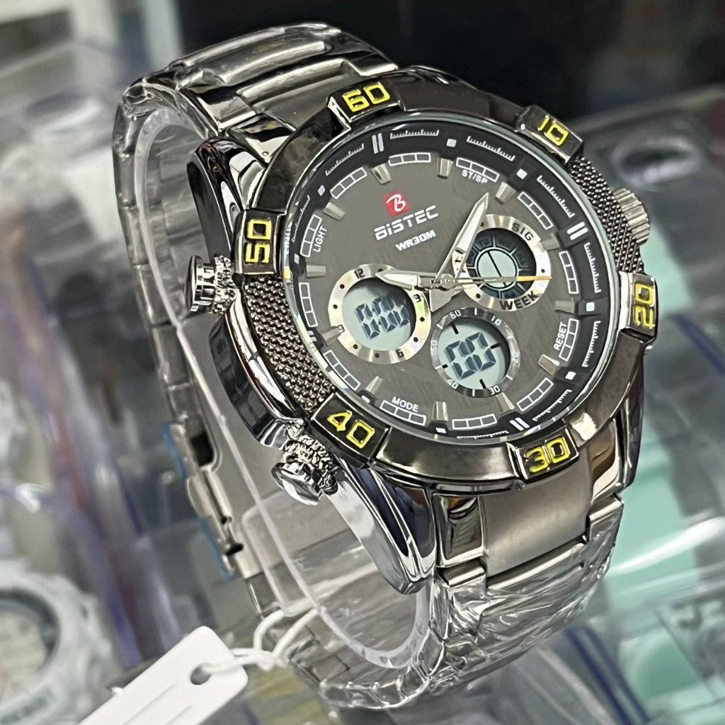 BISTEC Men Dual Movt Sport Watch LED Digital Quartz Alarm Stopwatch Calendar Men Wristwatch Shopee Malaysia