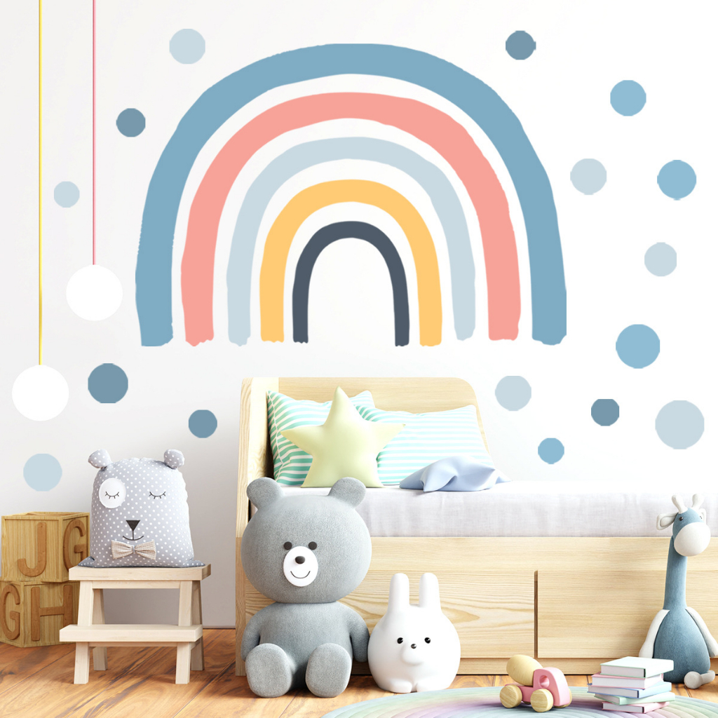 Colorful Rainbow Wall Decals, Large Rainbow Wall Stickers Circle Polka