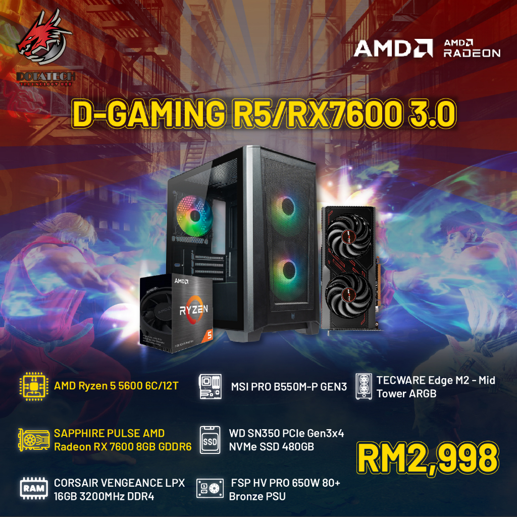 # DOTATECH D-GAMING R5/RX7600 3.0 - CUSTOM PC GAMING PACKAGE # R5 5600 ...
