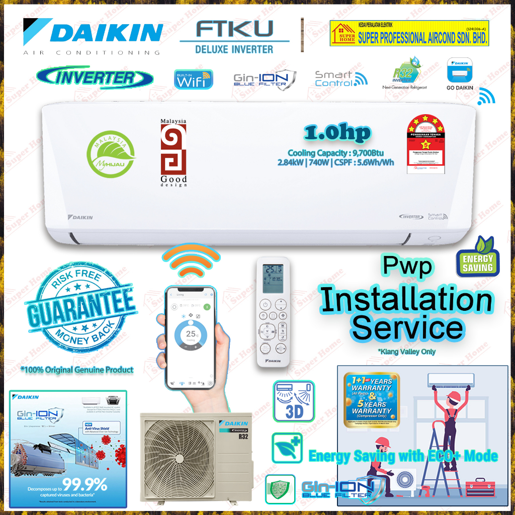 Save 4.0 Daikin 1.0hp Deluxe Inverter Air Conditioner FTKU28B