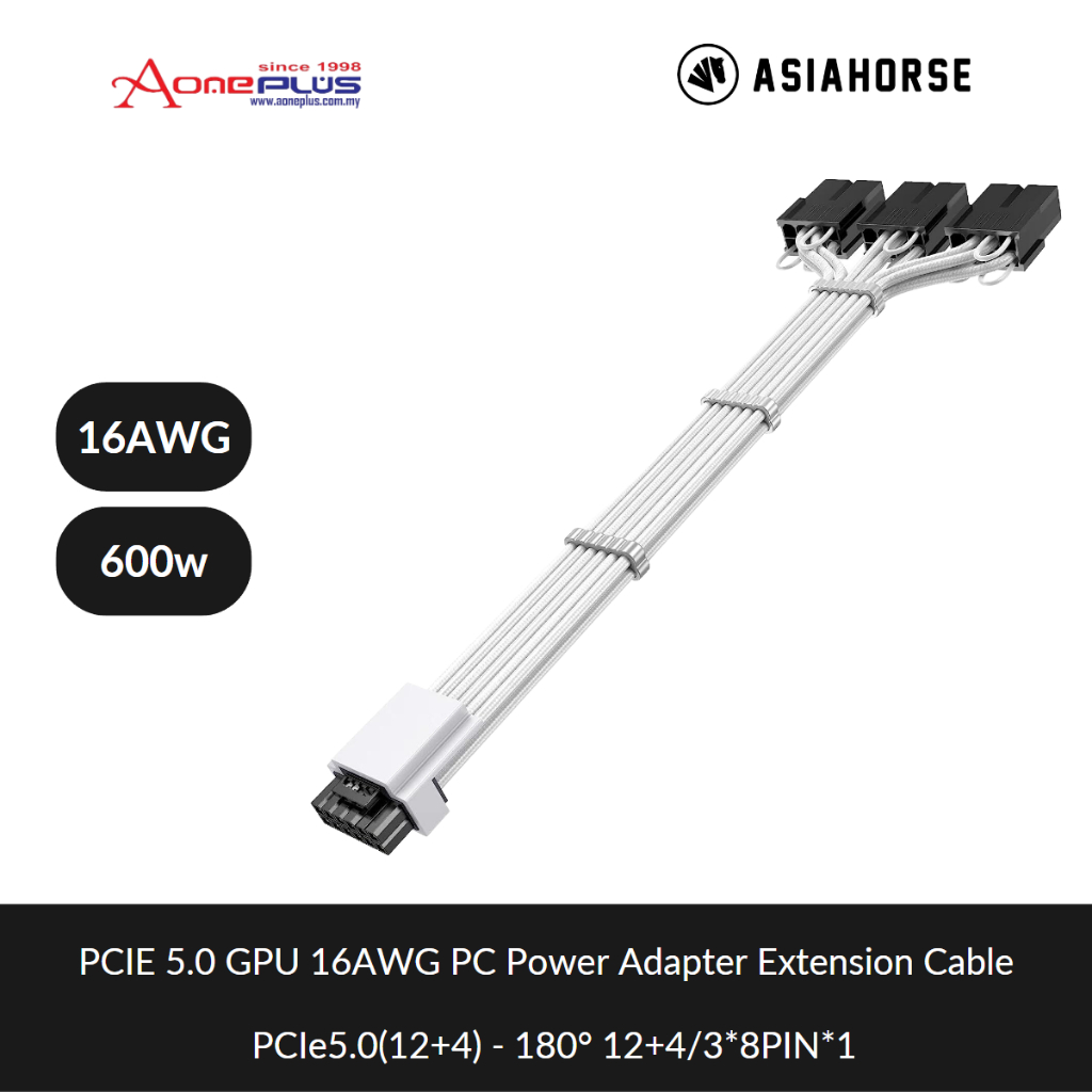 AsiaHorse Update 16AWG PSU-kabelverlenging, Kabelset met pc-mouwen voor GPU/ CPU, voeding computer kabelverlengingen,24PIN/(6 2) PIN/(4 4) PIN kabelmanagement,30CM, Zwart