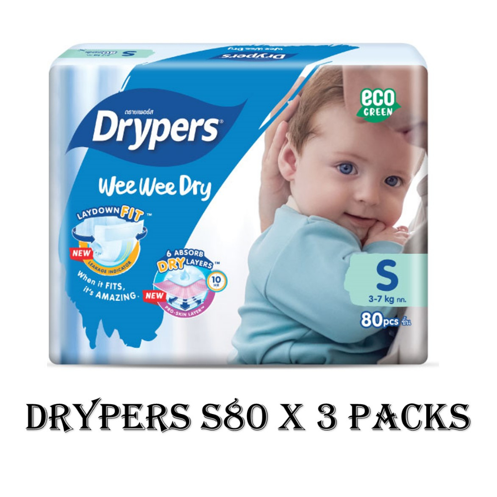 Drypers Wee Wee Dry S82 or S80 x 3 packs(240pcs) | Shopee Malaysia