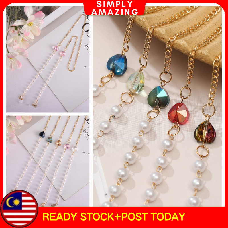 PEARL CRYSTAL LOVE Mask Chain Mask Extender 2 in 1 Mask Chain Hijab ...