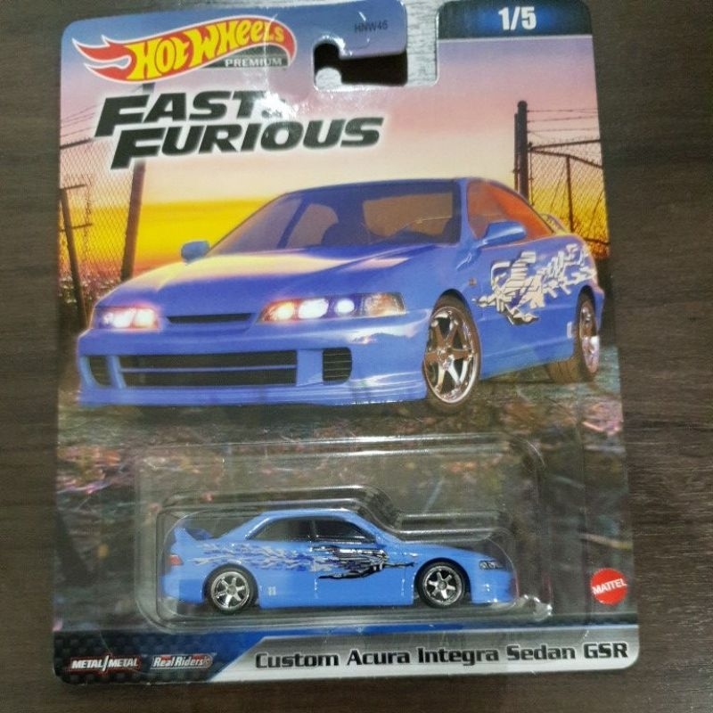 Hot Wheels Fast & Furious - Acura Integra GSR Custom Premium De Mia Toretto, Échelle 1:64, Bleu Métallisé Avec Pneus Real Riders
