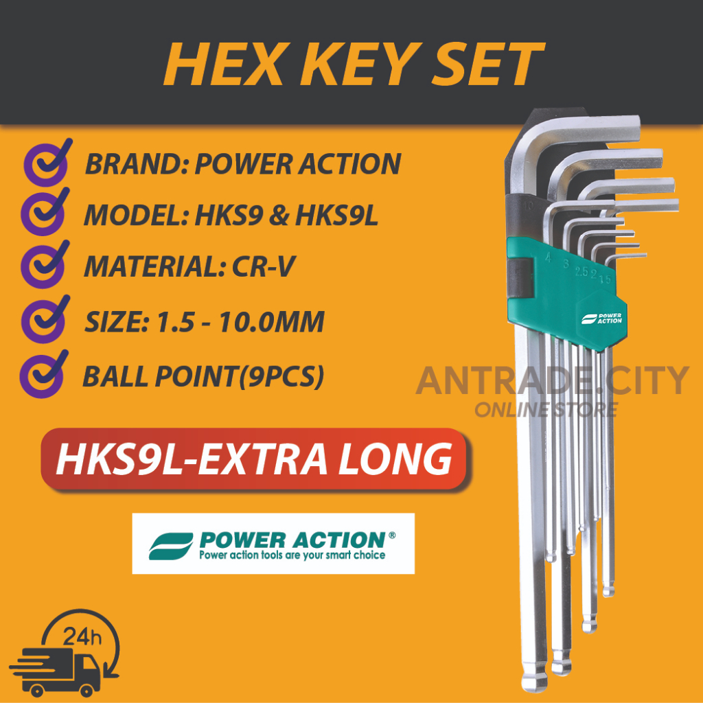 Ball Point Hex Key Set HKS9 Extra Long Arm ( 9 PCS X1 SET) Authentic ...