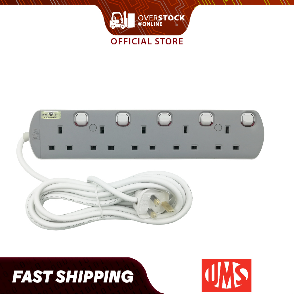 UMS 8513-N 5 Gang SIRIM Approved Power Extension Socket Plug Power ...