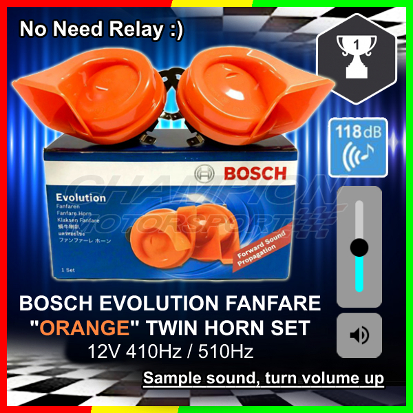 BOSCH Evolution Fanfare Twin Horn Set Orange 12V 410HZ/510HZ FOR