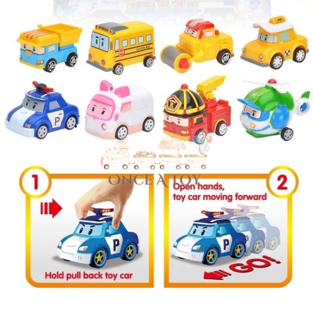 Roboccar Poli Pull Back Toy Car Set of 8 Mainan kereta Pull Back Set