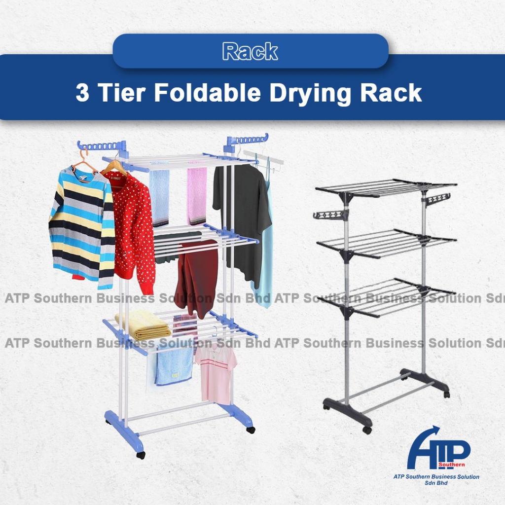 3-Tiers Cloth Drying Rack [Double Support] Foldable Clothes Rack Space ...