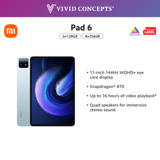Xiaomi Pad 6, 8GB+128GB, Snapdragon® 870, 144Hz WQHD+ eye care display, Up  to 16 hours of video playback*