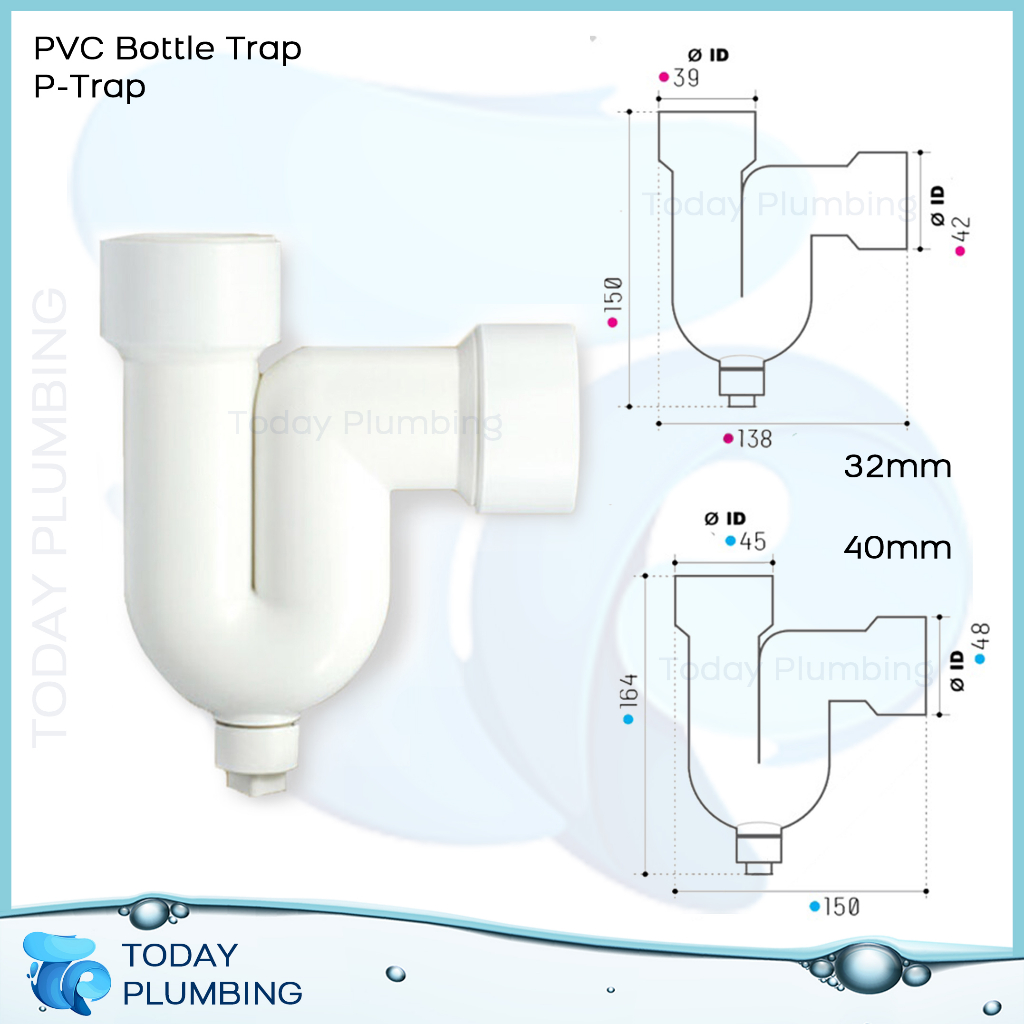 PVC Bottle Trap STrap PTrap for Kitchen Sink Toilet Basin 32mm 40mm