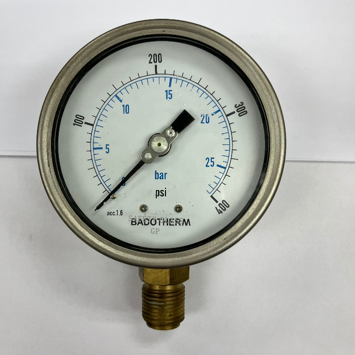 Badotherm Pressure Gauge Reading 0400 psi /025bar Bottom Entry1/2