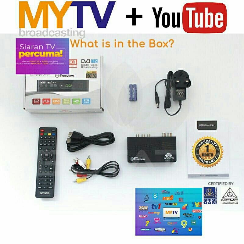 (SIRIM)ORIGINAL MYTV DEKODER BOTATO+YOUTUBE VERSION MYFREEVIEW DVBT-2 ...