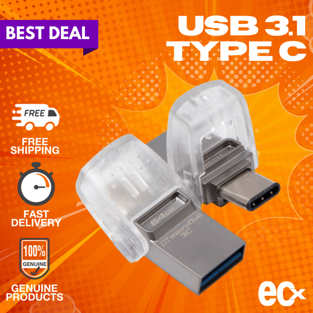 Kingston DataTraveler MicroDuo 3C USB 3.1 Type C Flash Drive Thumb