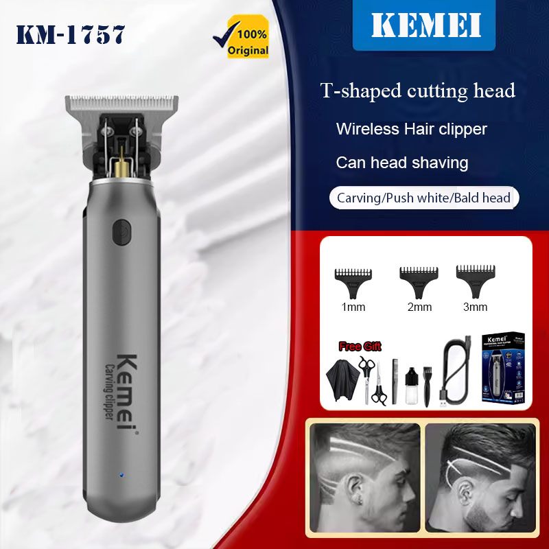 kemei hair trimmer KM-1757 cordless rechargeable hair clipper oil head  clipper 0mm haircut machine beard trimmer carving hair