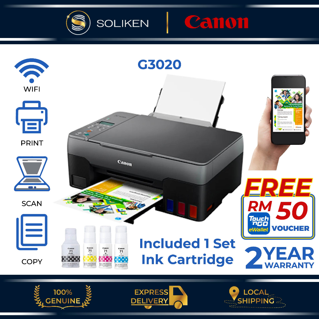 [FREE RM50 TnG EWALLET] Canon Pixma G3020 Easy Refillable Ink Tank AIO
