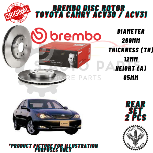 TOYOTA CAMRY ACV30 / ACV31 REAR 100% BREMBO BRAKE DISC ROTOR | Shopee ...