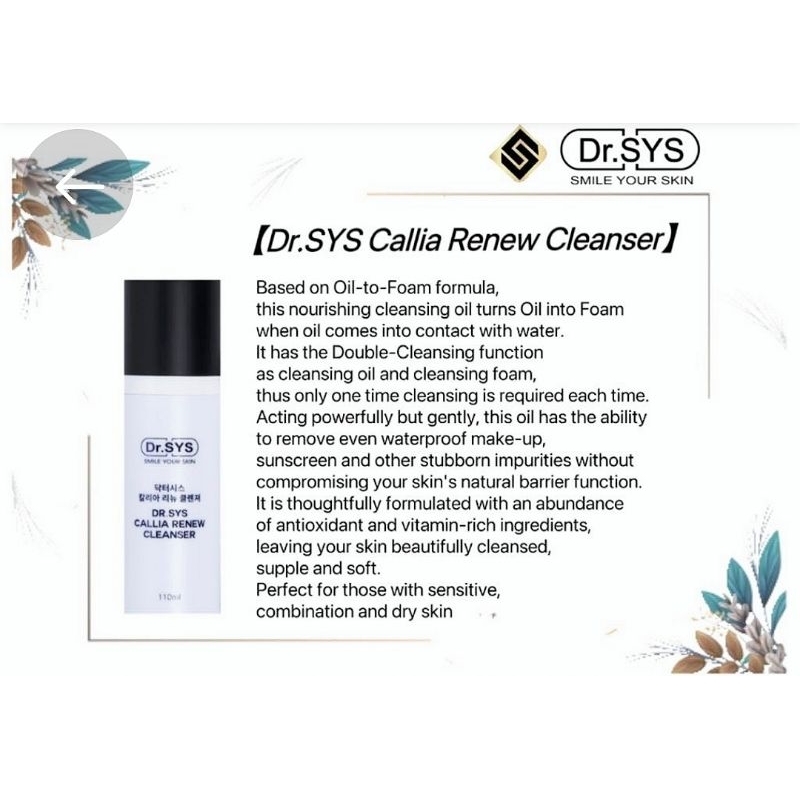 ready stock] Dr SYS Callia Renew Cleanser 110ml 韩国卸妆洁肤两用