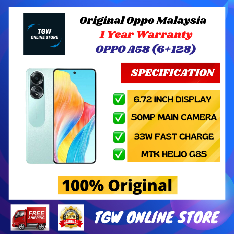 OPPO A58 4G (6+128) / A38 (4+128) 5000mAh Battery 33w Fast Charging ...