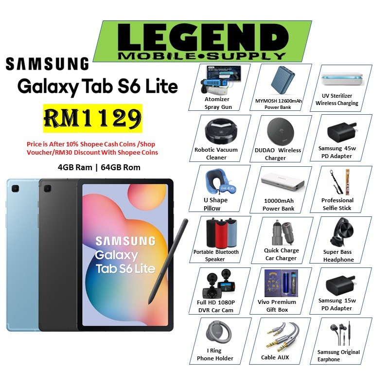 Samsung Galaxy Tab S6 Lite 4GB Ram+64GB Rom (10 Shopee Cash Coins