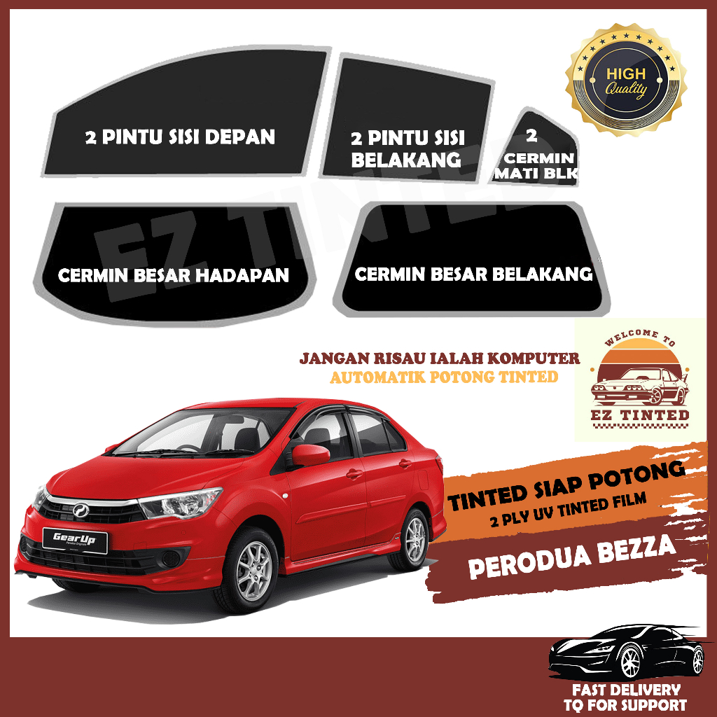 Perodua Bezza_Tinted Kereta _2PLY UV Film_Hitam_Siap Potong / Car ...