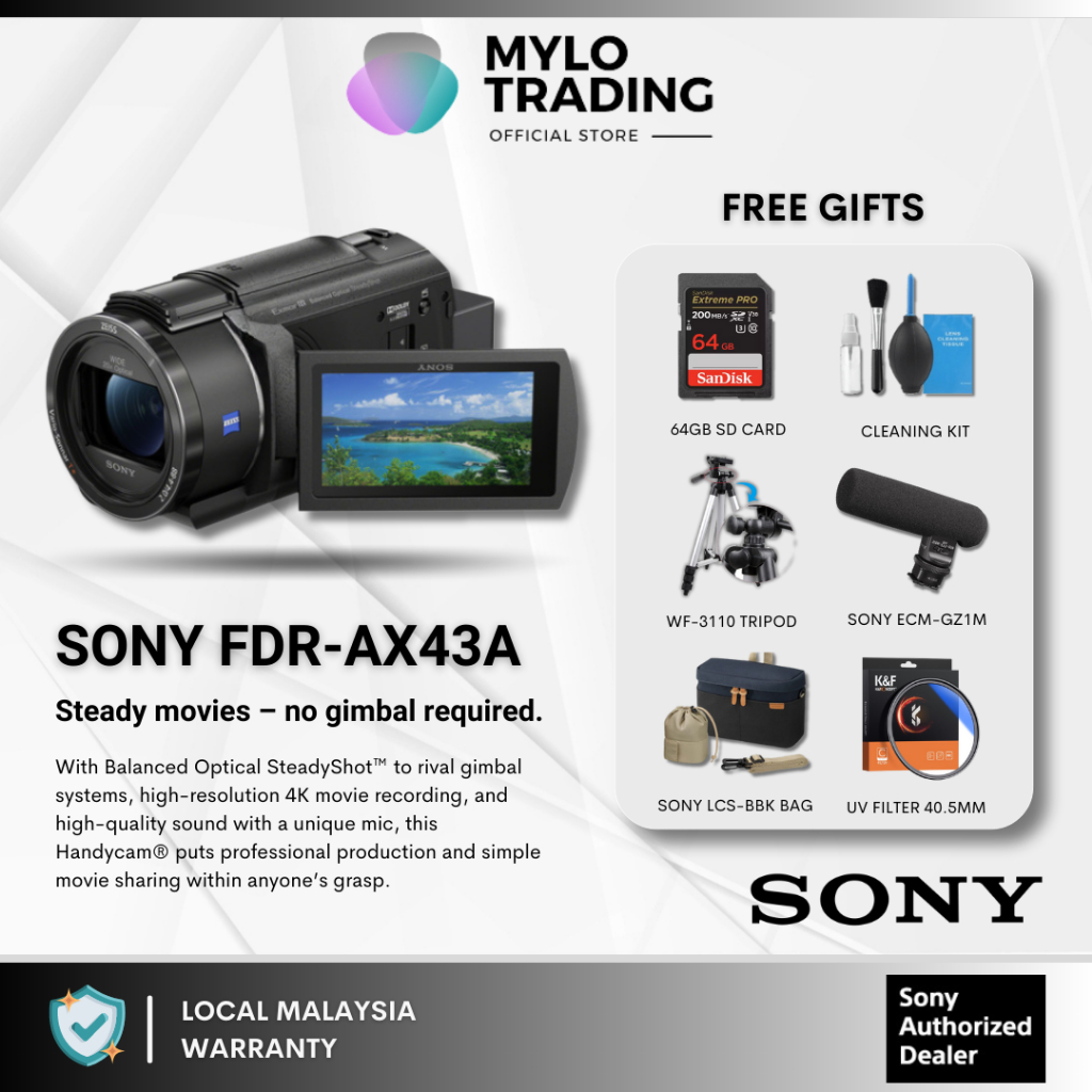Sony FDRAX43A AX43 A & AX43 4K UHD Handycam Camcorder Value Package