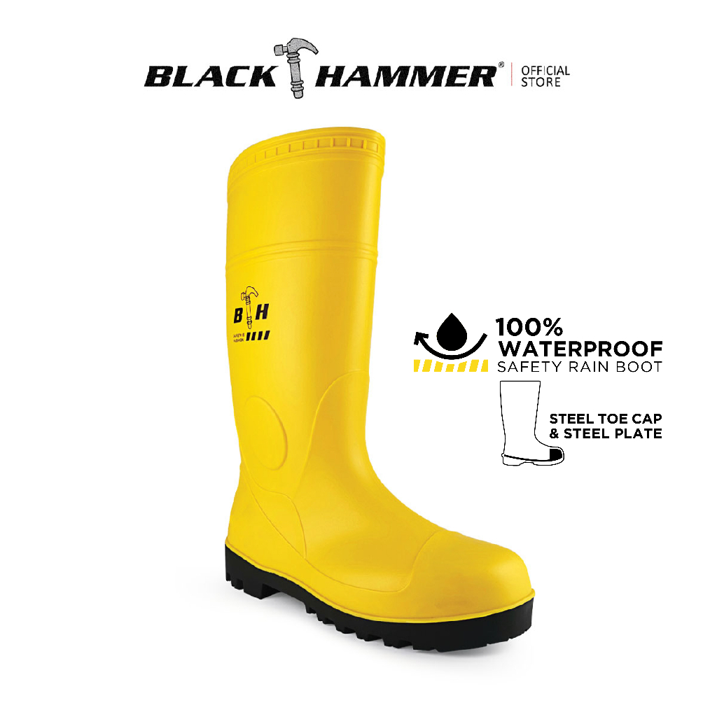 Black Hammer Safety Rain Boots with Steel Toe Cap and Steel Midsole BH ...