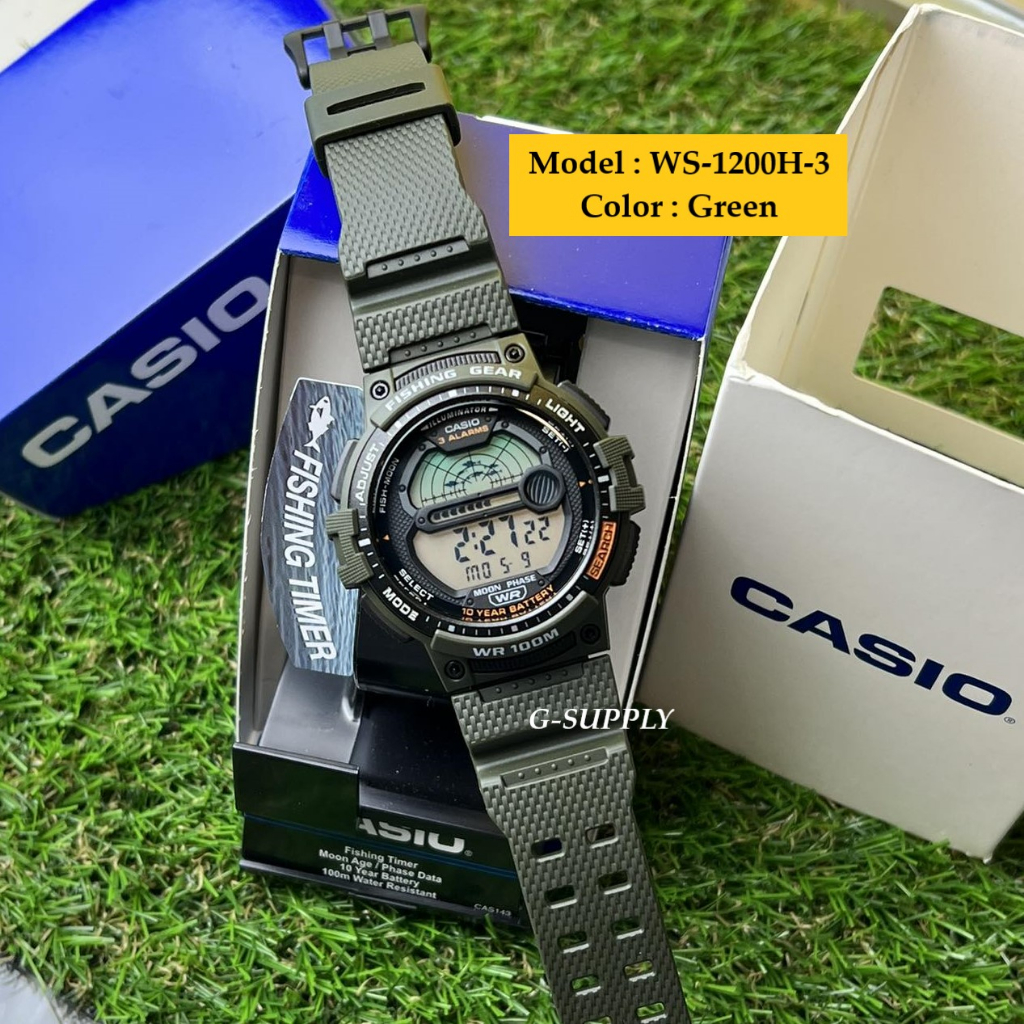 FISHING TIMER 100% Original Casio WS-1200H-1A WS-1200H-2A WS
