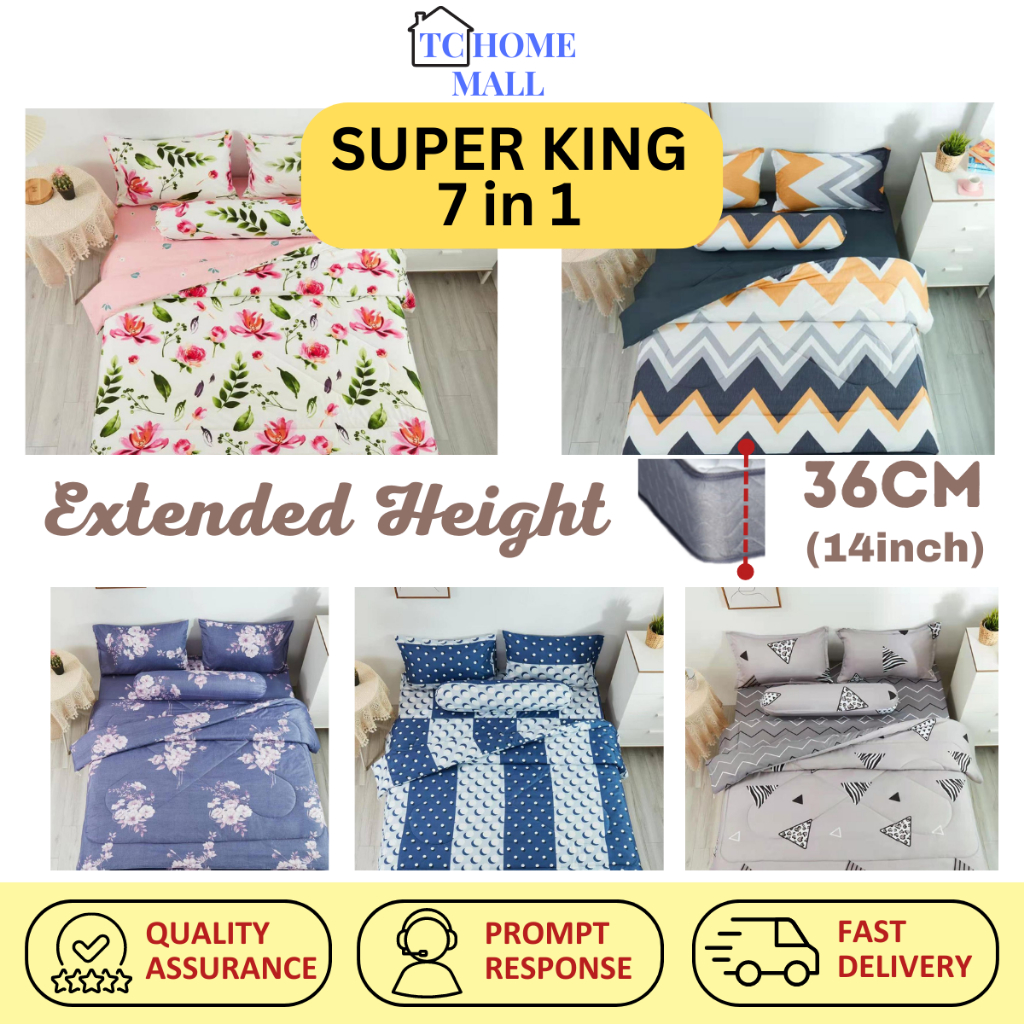 Super King Size 7 in 1 Comforter Set Cadar Cotton Bedsheet With Pillow
