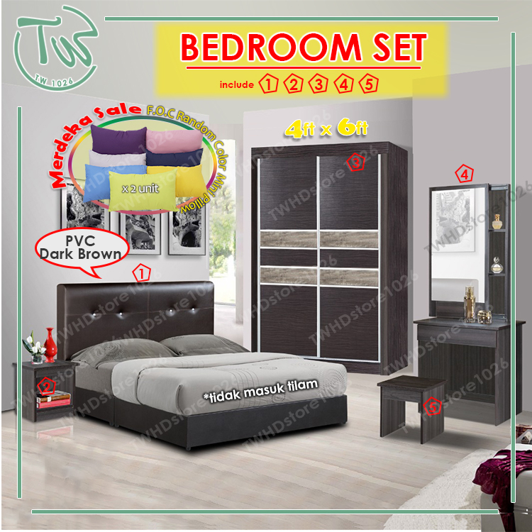 TW【Siap Pasang】【QUEEN/KING】[Set C] Bedroom Set /Set Bilik Tidur/4 Feet