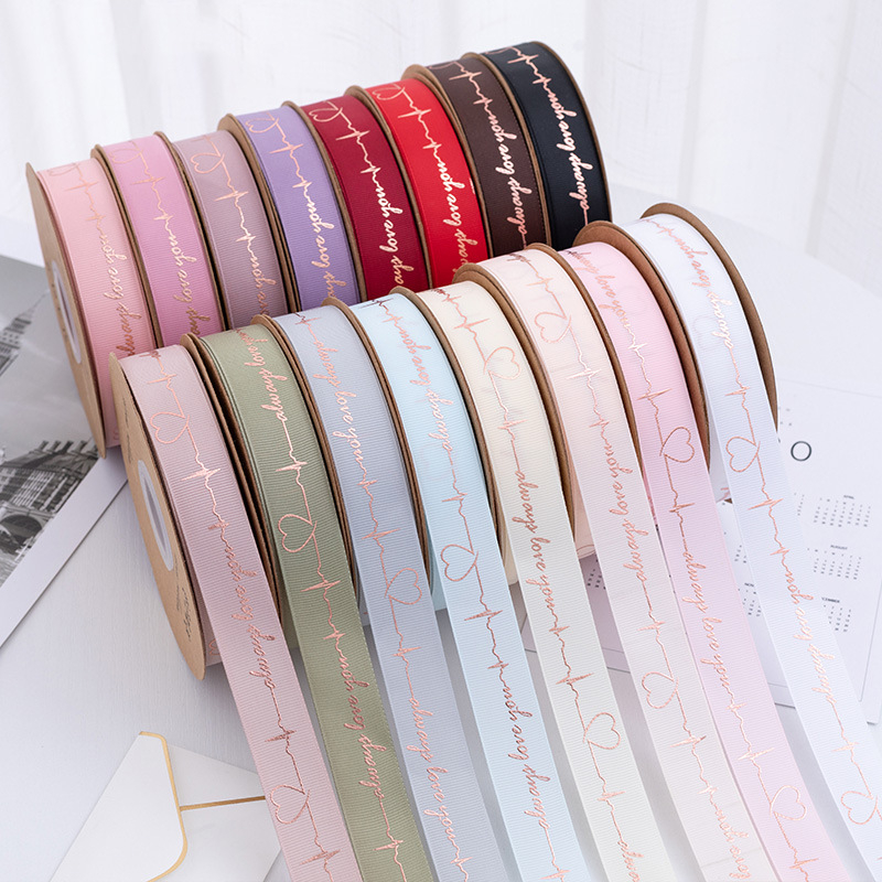 (50Yards) 2.5cm LOVE YOU FOREVER Ribbon Riben Gold Stamping Flower ...