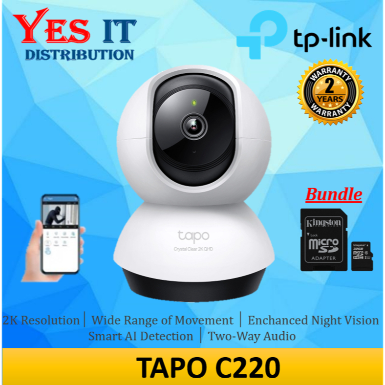 TP-Link Tapo C220 Pan/Tilt Home Security Wi-Fi Camera + Kingston Micro SD  Card