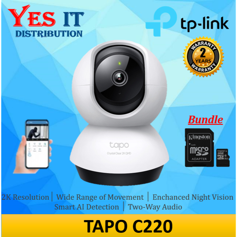 TPLink Tapo C220 Pan/Tilt Home Security WiFi Camera + Kingston Micro