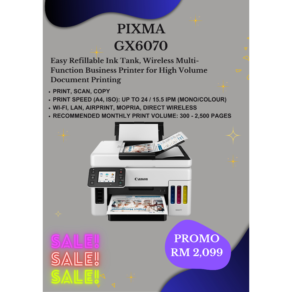 Canon Maxify Gx6070 Easy Refillable Ink Tank Wireless Multi Function Business Printer For High 3341