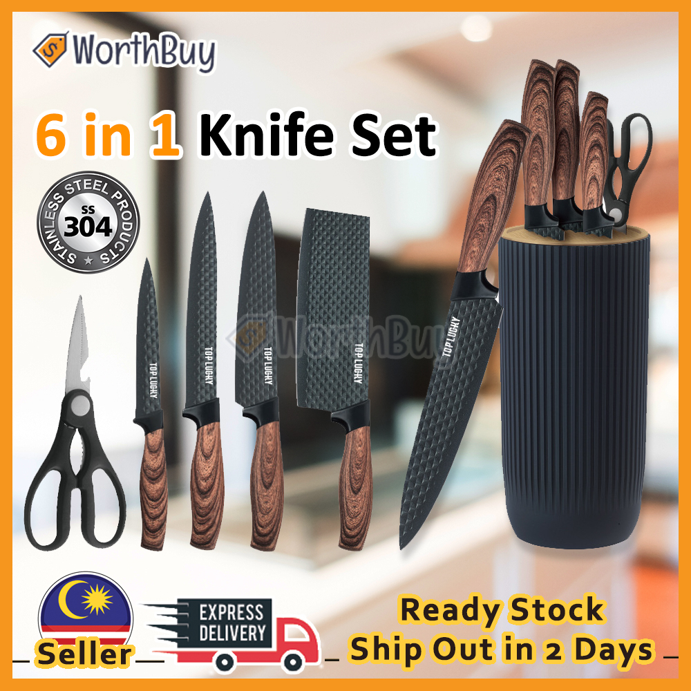 Worthbuy 6 in 1 Premium Stainless Steel Kitchen Knife Set with Free