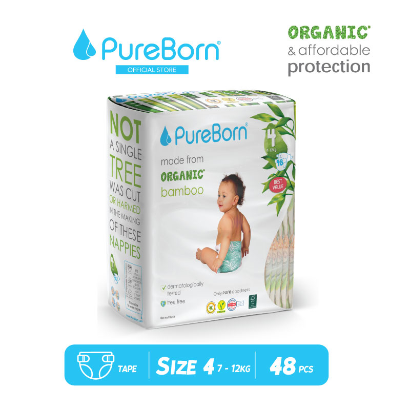 Pureborn Organic Tape Diaper Size 4 (712kg) [Double Pack] Shopee