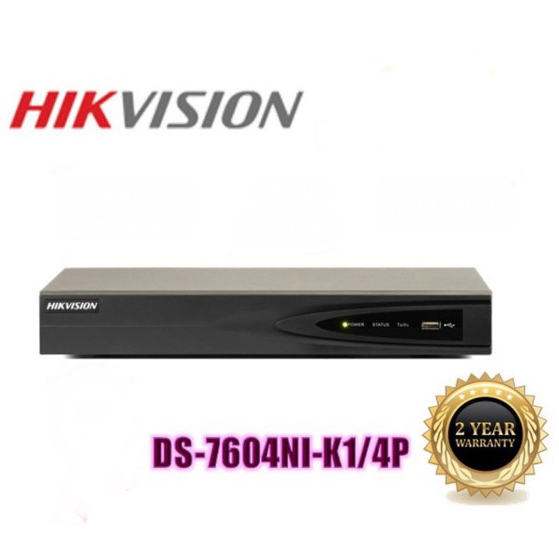 HIKVISION 4CH / 4 CHANNEL DS-7604NI-K1/4P(B) 1U 4POE 4K NVR NETWORK ...