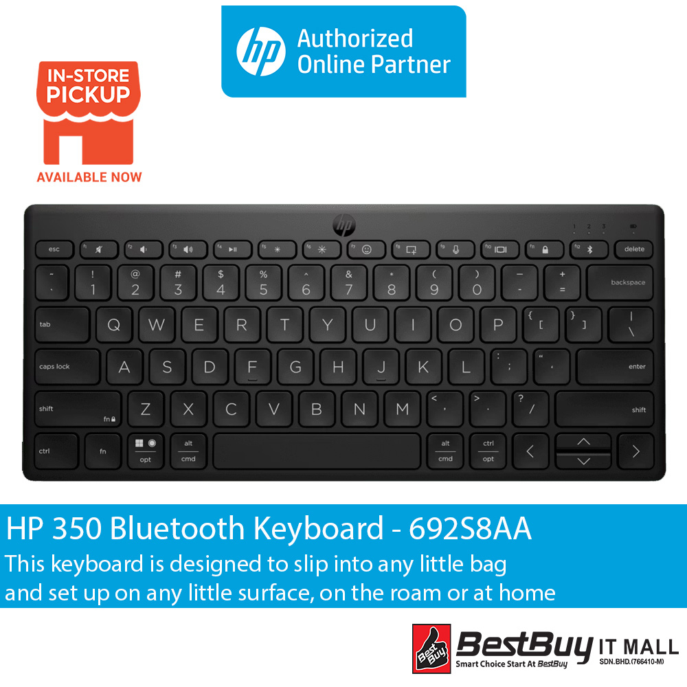 HP 350 Compact Multi-Device Bluetooth Keyboard - 692S8AA - Black ...