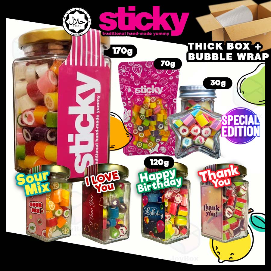 STICKY Candy Halal Handmade Coklat Gula Mix Fruits Flavor Sweet Sour ...