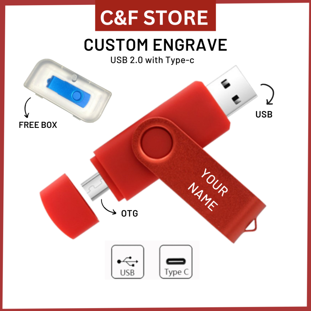 Custom Engrave USB 2.0 Flash Drive PENDRIVE Type-C DataTraveler Pen ...