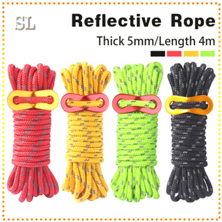 Reflective Camping Rope Tent Rope 5mm Thick 4m Camping Tent Fly Tent  Windproof Rope Clothesline Adjuster Tali Khemah